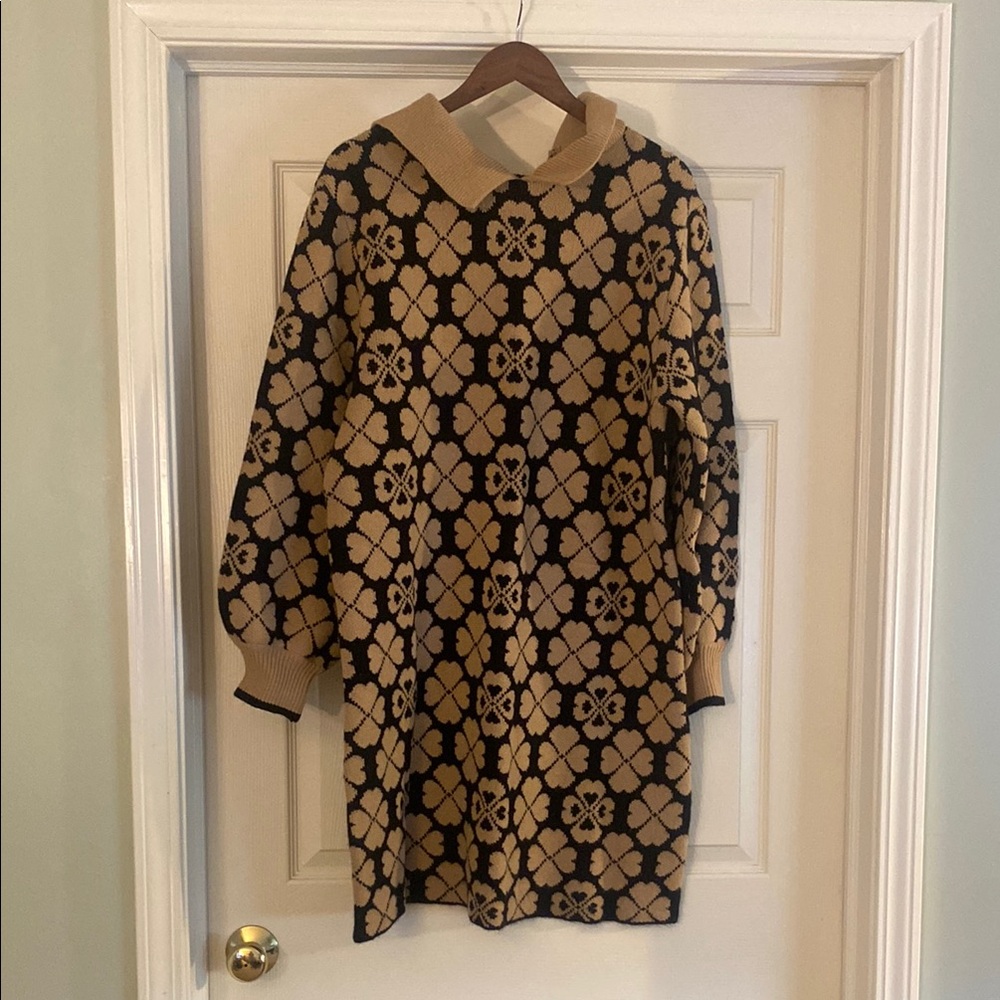 Black and Tan Patterned Sweater Dress